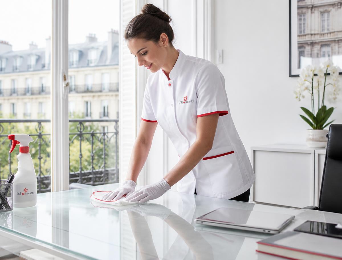 Professionnelle du nettoyage entretenant un bureau — Oclean propre